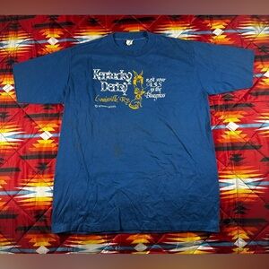 Vintage 80's Kentucky Derby Horse Racing Event Single Stitch Shirt Blue Grass M